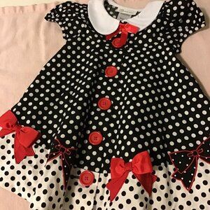 *NWT* BONNIE JEAN Navy Polka Dot Dress with Red and White Trim Size 2T